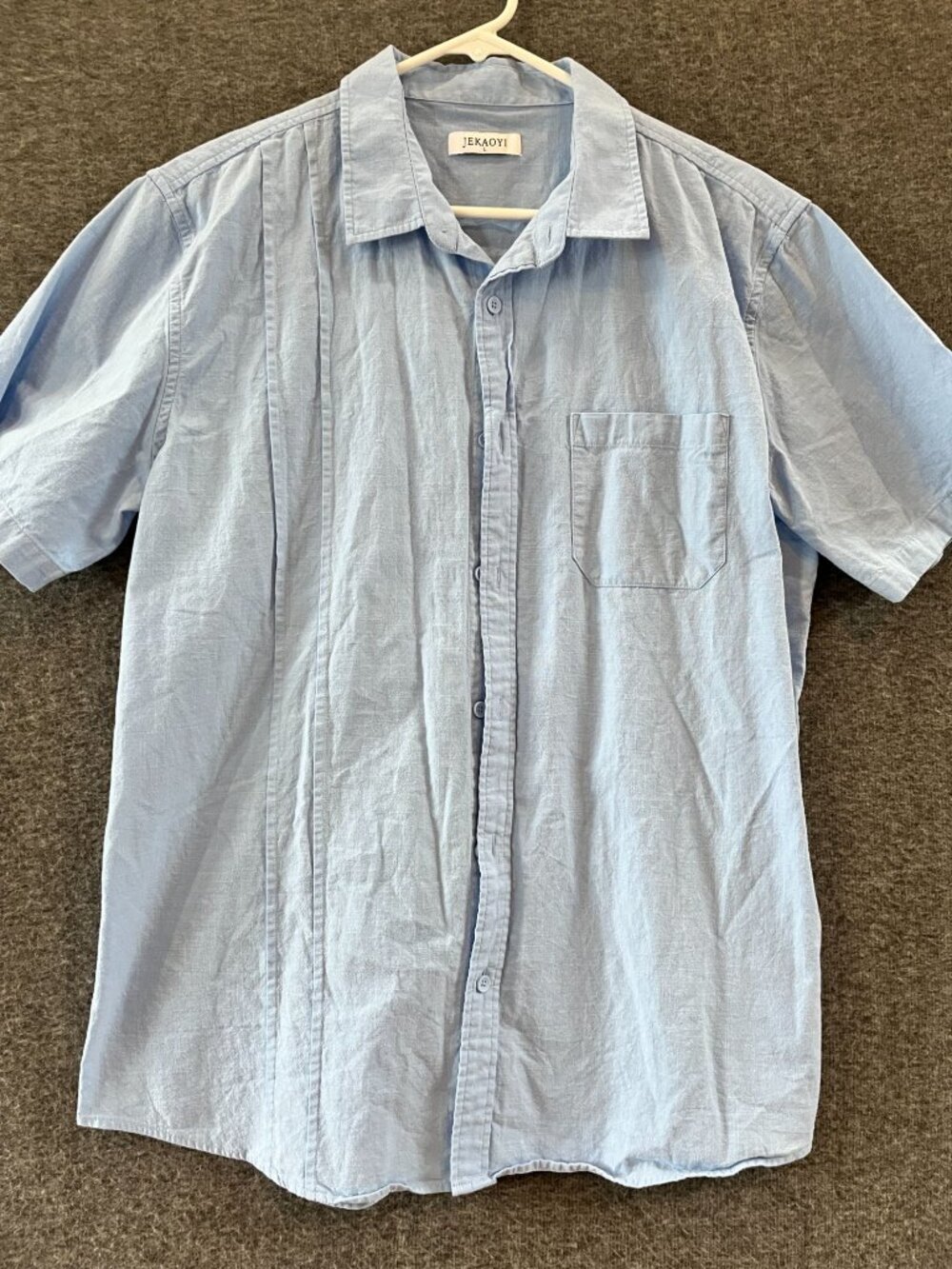 Jekaoyi light blue 80/20 cotton/linen mens L short sleeve button down shirt